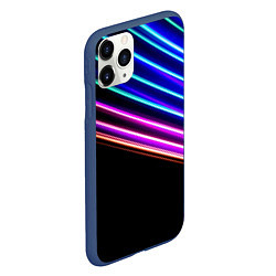 Чехол iPhone 11 Pro матовый Неоновые полосы на черном, цвет: 3D-тёмно-синий — фото 2