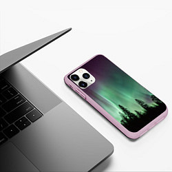 Чехол iPhone 11 Pro матовый Сияние над лесом, цвет: 3D-розовый — фото 2