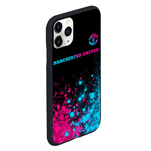 Чехол iPhone 11 Pro матовый Manchester United - neon gradient: символ сверху / 3D-Черный – фото 2