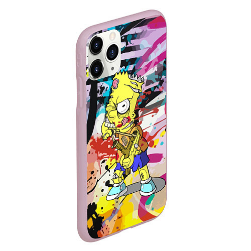 Чехол iPhone 11 Pro матовый Зомби Барт Симпсон с рогаткой на фоне граффити / 3D-Розовый – фото 2