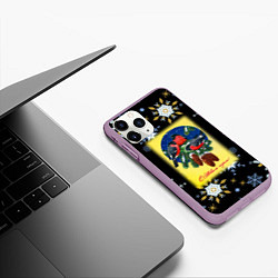 Чехол iPhone 11 Pro матовый Новый Год Три Снегиря, цвет: 3D-сиреневый — фото 2