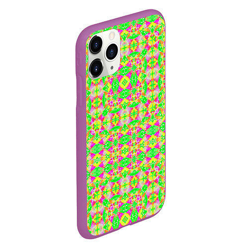 Чехол iPhone 11 Pro матовый Желтый, зеленый, малиновый калейдоскопический неон / 3D-Фиолетовый – фото 2