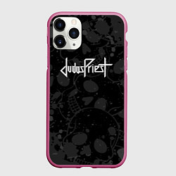 Чехол iPhone 11 Pro матовый Judas Priest - краска черепа, цвет: 3D-малиновый