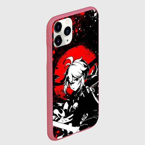 Чехол iPhone 11 Pro матовый Кадзуха - Мрачный геншин / 3D-Малиновый – фото 2
