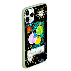 Чехол iPhone 11 Pro матовый Новый год ёлочные шары, цвет: 3D-салатовый — фото 2