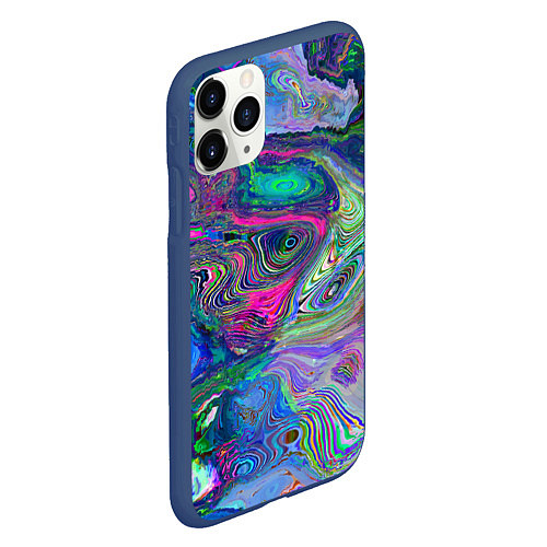 Чехол iPhone 11 Pro матовый Цветные волновые разводы / 3D-Тёмно-синий – фото 2