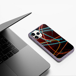 Чехол iPhone 11 Pro матовый Неоновые лучи на тёмной поверхности, цвет: 3D-серый — фото 2