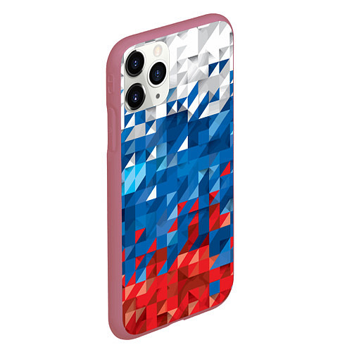 Чехол iPhone 11 Pro матовый Полигональный флаг России! / 3D-Малиновый – фото 2