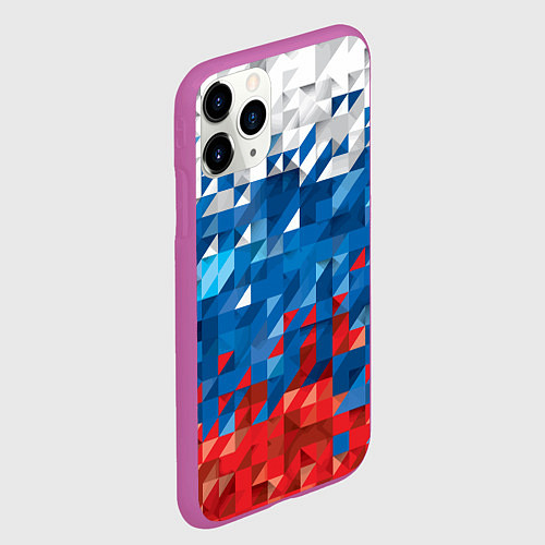 Чехол iPhone 11 Pro матовый Полигональный флаг России! / 3D-Фиолетовый – фото 2