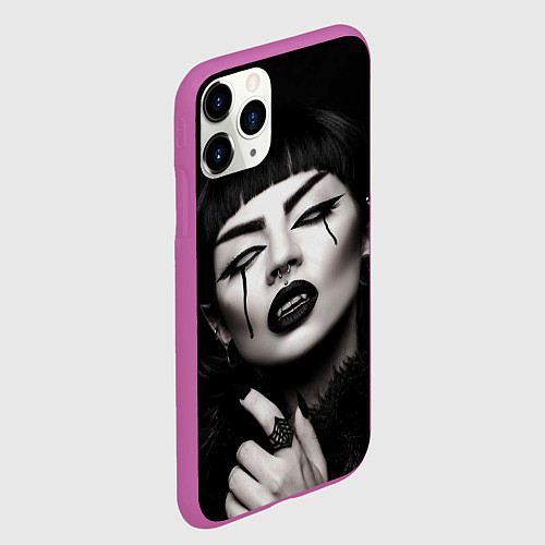 Чехол iPhone 11 Pro матовый Девушка - вампир / 3D-Фиолетовый – фото 2