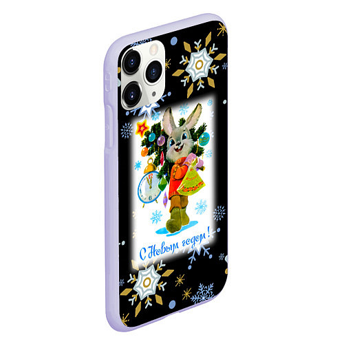 Чехол iPhone 11 Pro матовый Новый год зайчик несёт ёлочку / 3D-Светло-сиреневый – фото 2