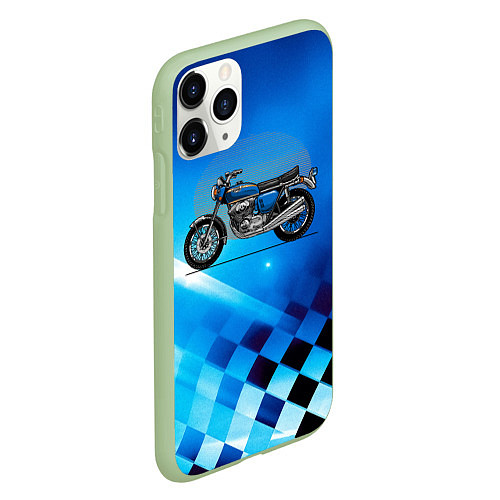 Чехол iPhone 11 Pro матовый Синий классический мотоицкл / 3D-Салатовый – фото 2