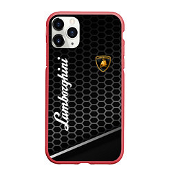 Чехол iPhone 11 Pro матовый Lamborghini карбон, цвет: 3D-красный