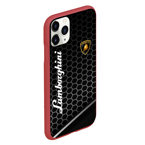Чехол iPhone 11 Pro матовый Lamborghini карбон / 3D-Красный – фото 2