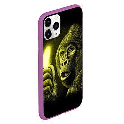 Чехол iPhone 11 Pro матовый Горилла с неоновым бананом - рисунок карандашом, цвет: 3D-фиолетовый — фото 2