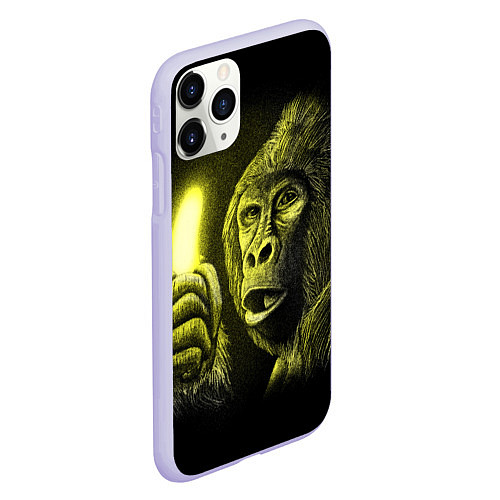 Чехол iPhone 11 Pro матовый Горилла с неоновым бананом - рисунок карандашом / 3D-Светло-сиреневый – фото 2