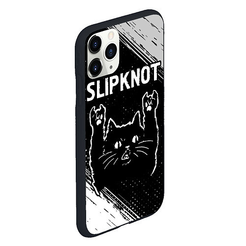 Чехол iPhone 11 Pro матовый Группа Slipknot и рок кот / 3D-Черный – фото 2