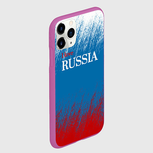 Чехол iPhone 11 Pro матовый Российский триколор - Я люблю Россию / 3D-Фиолетовый – фото 2
