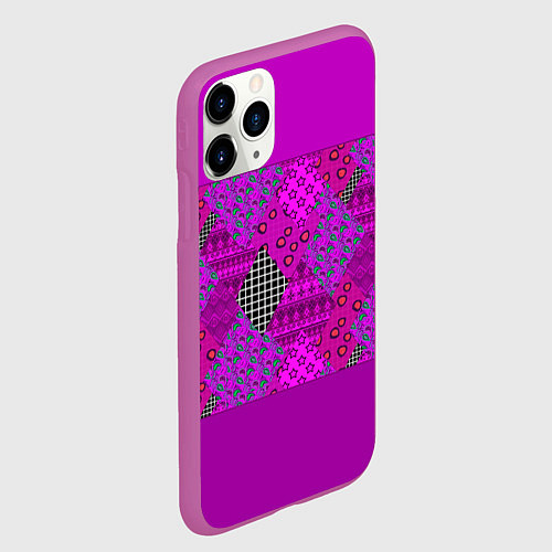 Чехол iPhone 11 Pro матовый Малиновый комбинированный узор пэчворк / 3D-Фиолетовый – фото 2