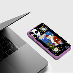 Чехол iPhone 11 Pro матовый Новый год дед мороз и птичка, цвет: 3D-фиолетовый — фото 2