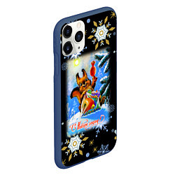 Чехол iPhone 11 Pro матовый Новый год белка и пакет с подарками, цвет: 3D-тёмно-синий — фото 2