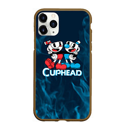 Чехол iPhone 11 Pro матовый Cuphead синий огонь, цвет: 3D-коричневый