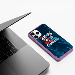Чехол iPhone 11 Pro матовый Cuphead синий огонь, цвет: 3D-фиолетовый — фото 2
