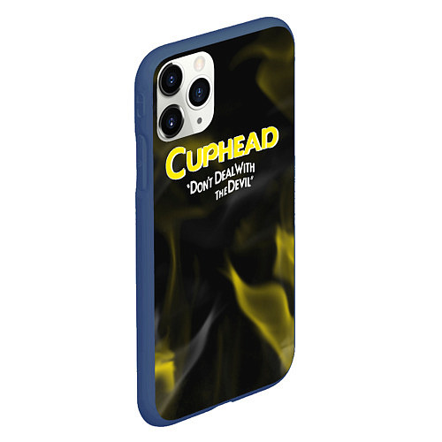 Чехол iPhone 11 Pro матовый Cuphead жёлтый огонь / 3D-Тёмно-синий – фото 2