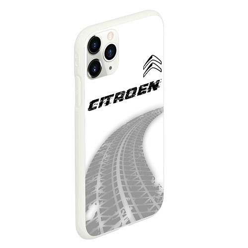 Чехол iPhone 11 Pro матовый Citroen speed на светлом фоне со следами шин: симв / 3D-Белый – фото 2