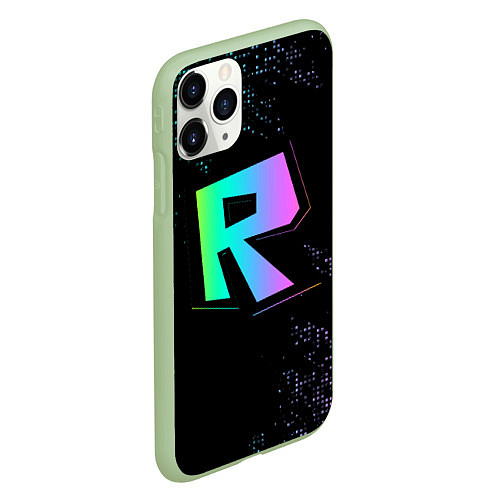 Чехол iPhone 11 Pro матовый Roblox logo neon / 3D-Салатовый – фото 2