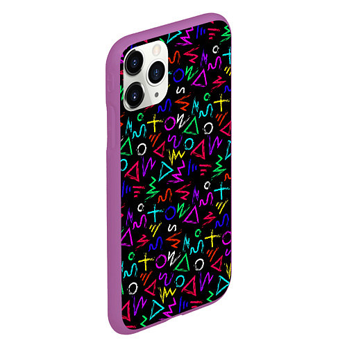 Чехол iPhone 11 Pro матовый League Of Legends: Arcane neon logo / 3D-Фиолетовый – фото 2
