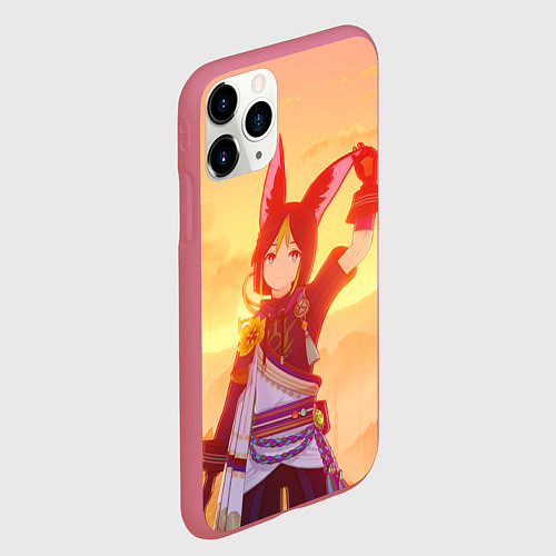 Чехол iPhone 11 Pro матовый Тигнари / 3D-Малиновый – фото 2