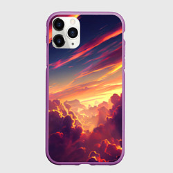 Чехол iPhone 11 Pro матовый Закатное солнце в облаках, цвет: 3D-фиолетовый