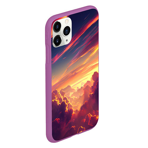 Чехол iPhone 11 Pro матовый Закатное солнце в облаках / 3D-Фиолетовый – фото 2