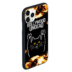 Чехол iPhone 11 Pro матовый Hollywood Undead рок кот и огонь, цвет: 3D-черный — фото 2