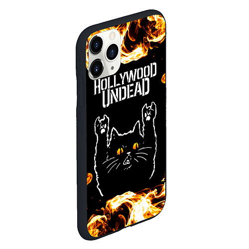 Чехол iPhone 11 Pro матовый Hollywood Undead рок кот и огонь / 3D-Черный – фото 2