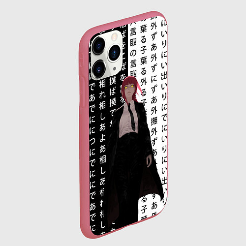 Чехол iPhone 11 Pro матовый Макима - Иероглифы - Человек-бензопила / 3D-Малиновый – фото 2