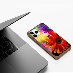 Чехол iPhone 11 Pro матовый Яркий цветочный арт, цвет: 3D-коричневый — фото 2