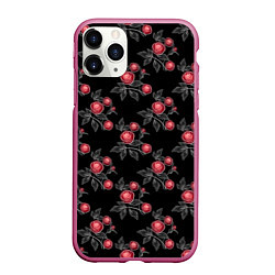 Чехол iPhone 11 Pro матовый Акварельные розы на черном, цвет: 3D-малиновый