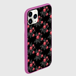 Чехол iPhone 11 Pro матовый Акварельные розы на черном, цвет: 3D-фиолетовый — фото 2