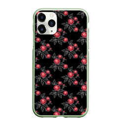 Чехол iPhone 11 Pro матовый Акварельные розы на черном, цвет: 3D-салатовый