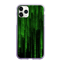 Чехол iPhone 11 Pro матовый Двоичный код зеленый, цвет: 3D-светло-сиреневый