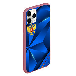 Чехол iPhone 11 Pro матовый Герб РФ на синем объемном фоне, цвет: 3D-малиновый — фото 2