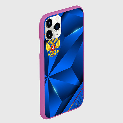 Чехол iPhone 11 Pro матовый Герб РФ на синем объемном фоне / 3D-Фиолетовый – фото 2