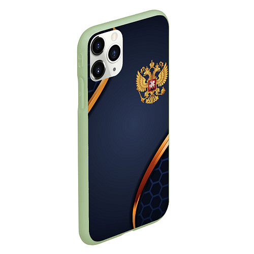 Чехол iPhone 11 Pro матовый Blue & gold герб России / 3D-Салатовый – фото 2