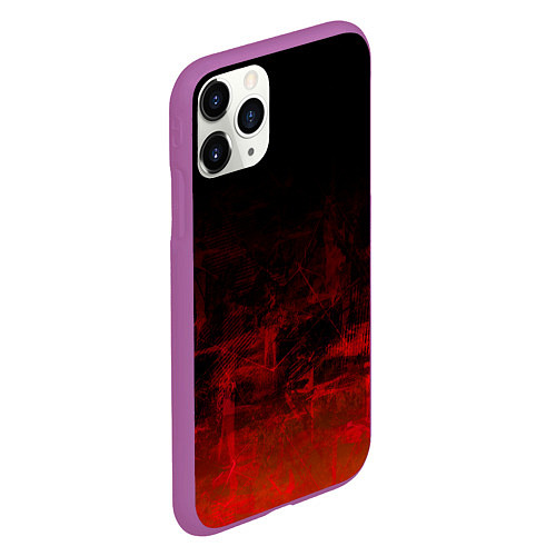 Чехол iPhone 11 Pro матовый Черный однотонный и гранжевый красный / 3D-Фиолетовый – фото 2