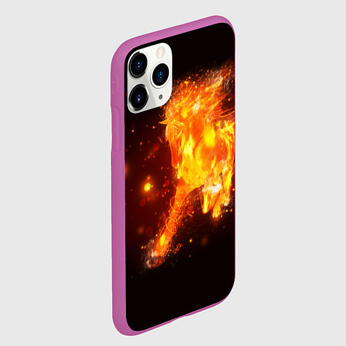Чехол iPhone 11 Pro матовый Огненная лошадь мчит галопом / 3D-Фиолетовый – фото 2
