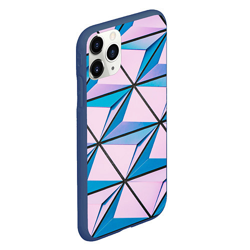 Чехол iPhone 11 Pro матовый Абстрактные геометрические панели / 3D-Тёмно-синий – фото 2