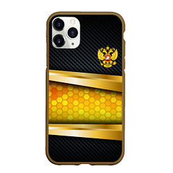 Чехол iPhone 11 Pro матовый Black & gold - герб России