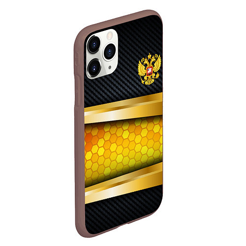 Чехол iPhone 11 Pro матовый Black & gold - герб России / 3D-Коричневый – фото 2